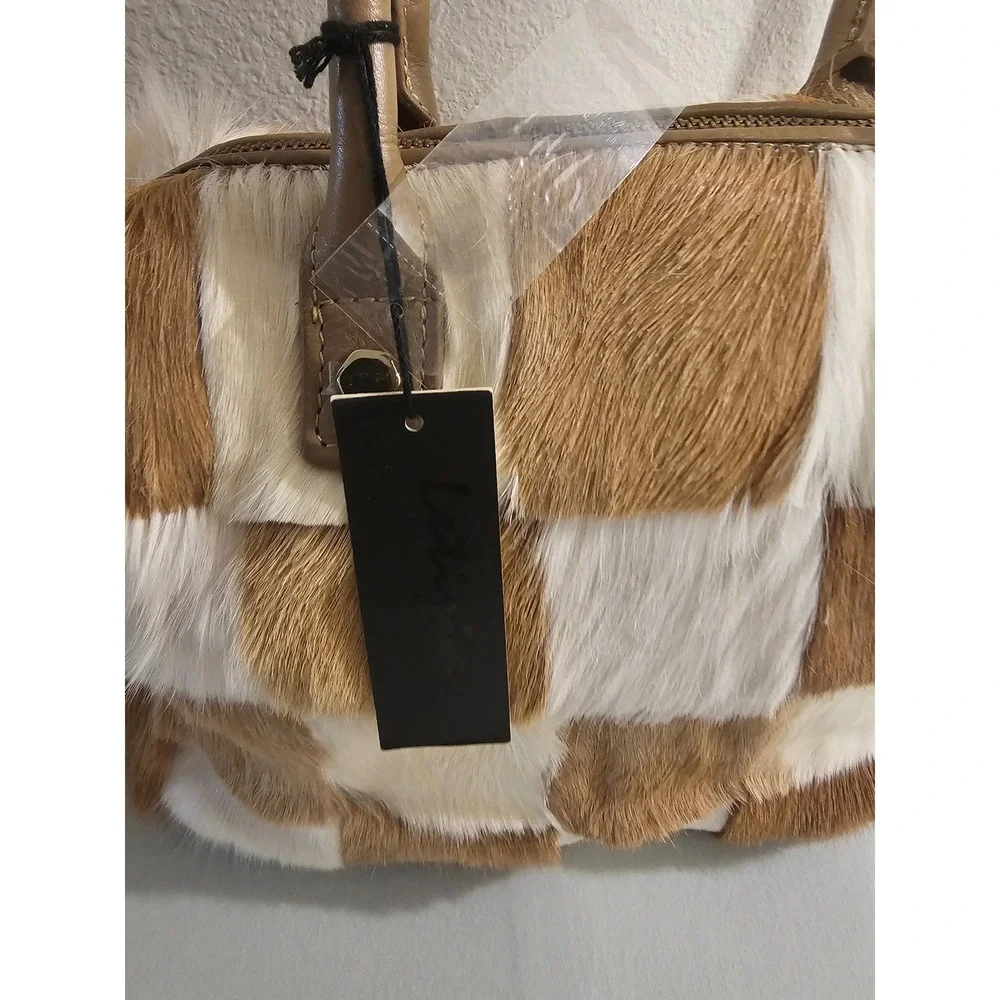 Letizia Satchel Brown White Patchwork Calf Hair Handbag